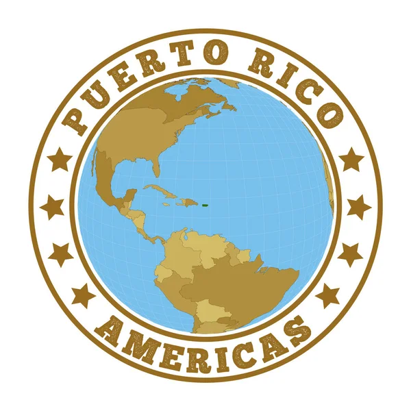 Logotipo de Porto Rico Emblema redondo do país com mapa de Porto Rico no contexto mundial Adesivo do país —  Vetores de Stock