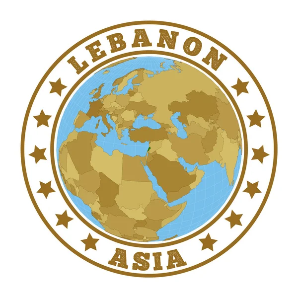 Logo Líbano Insignia redonda del país con mapa del Líbano en el contexto mundial Sello de etiqueta adhesiva del país — Vector de stock