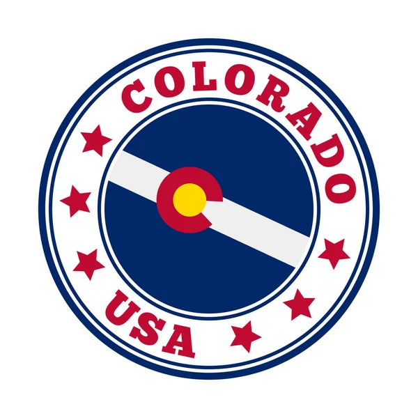 Assinatura Colorado Round us logotipo do estado com bandeira de Colorado ilustração vetorial —  Vetores de Stock