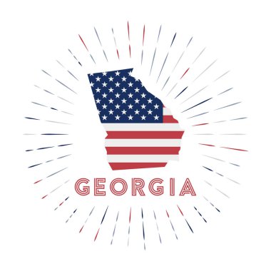 Georgia güneş patlaması rozeti. Amerika Birleşik Devletleri imzalı Georgia haritası.