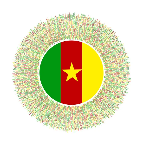 Bandera de Camerún con rayos de colores Signo de país radiante Estallido de sol brillante con bandera de Camerún — Vector de stock