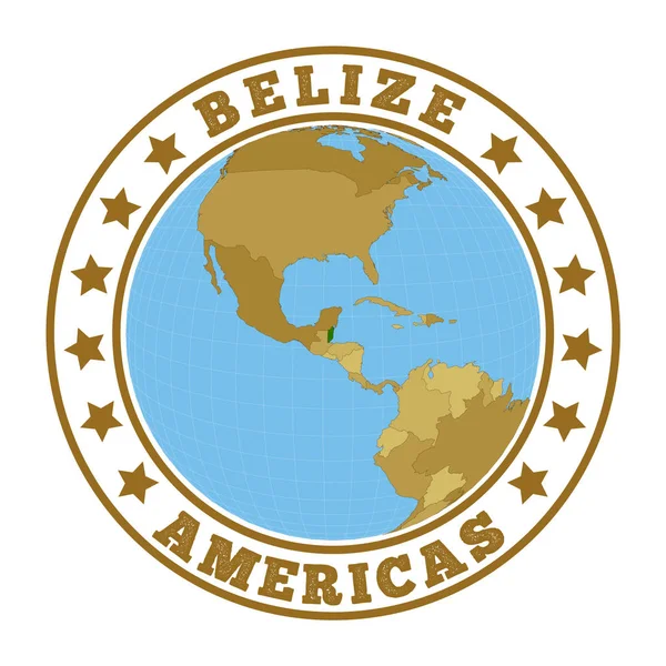 Logotipo de Belize Emblema redondo do país com mapa de Belize no contexto mundial Carimbo de etiqueta do país com — Vetor de Stock