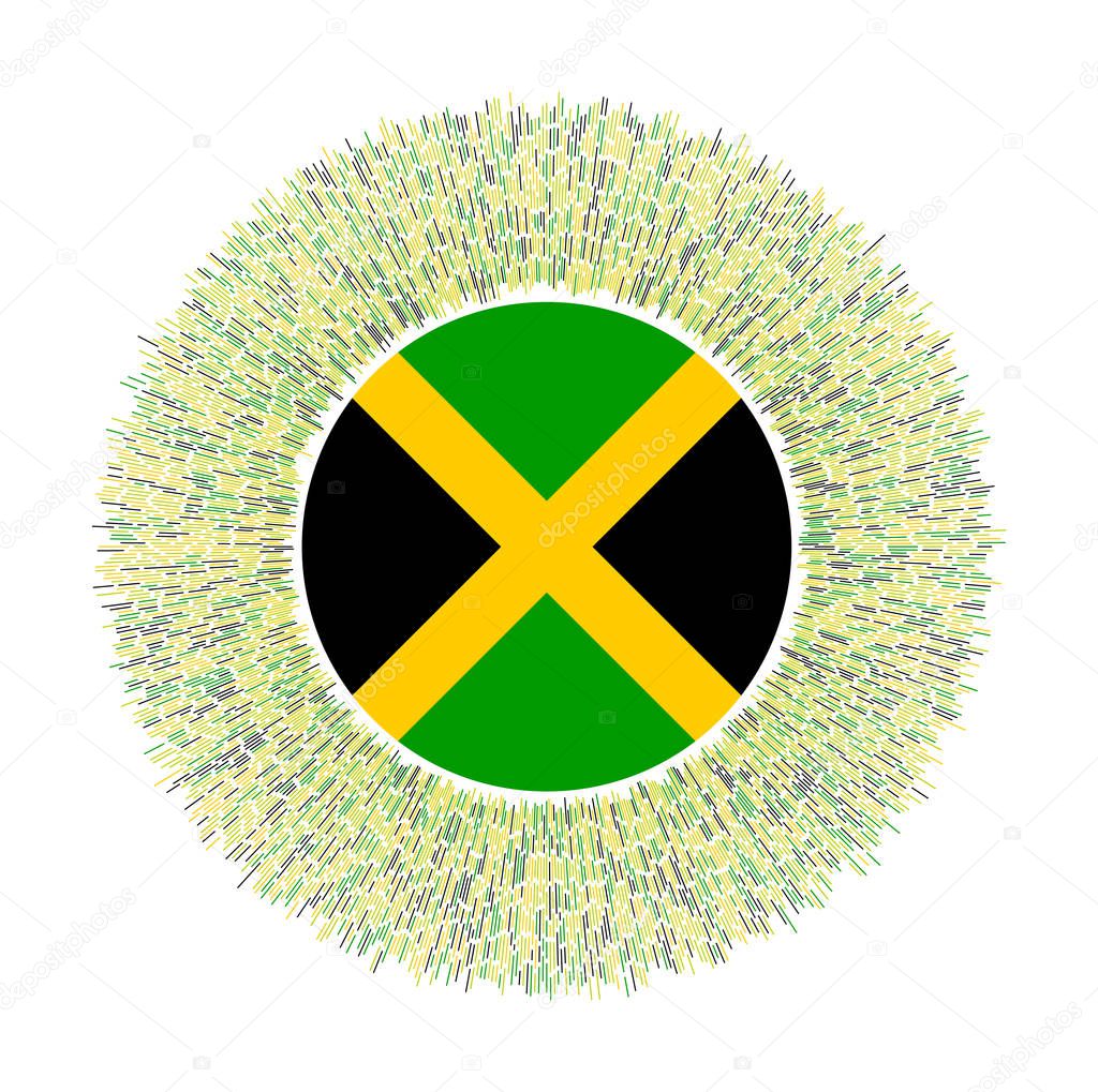 Flag of Jamaica with colorful rays. Radiant country sign. Shiny sunburst with Jamaica flag. Vibrant vector illustration.
