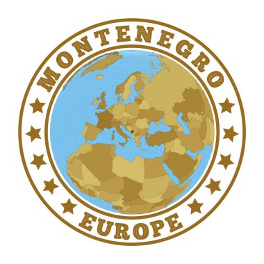 Karadağ 'ın dünya bağlamında Karadağ haritası olan yuvarlak ülke logosu ülke etiketi