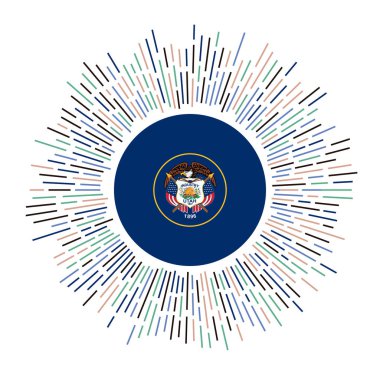 Utah ABD bayrağını renkli vatozlarla imzaladı. Utah bayrak temsilciliği ile parlayan güneş ışığı.