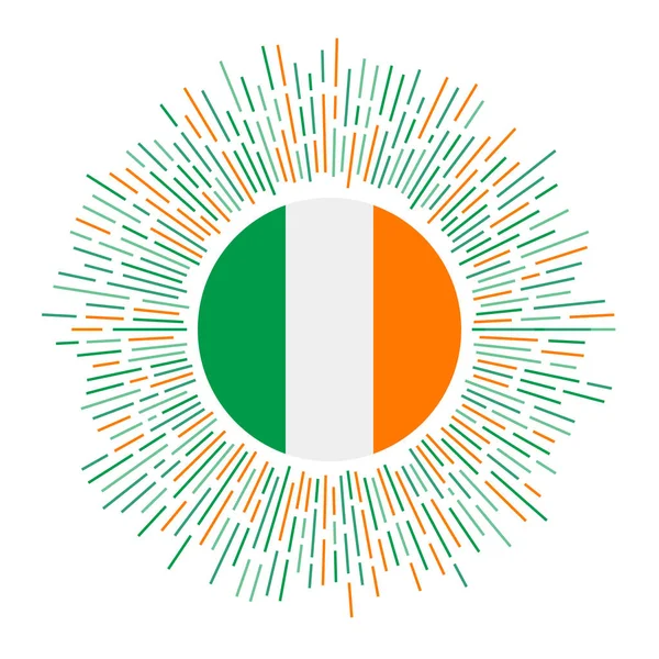 Irlanda assina bandeira do país com raios coloridos Radiant sunburst com bandeira da Irlanda Vector —  Vetores de Stock