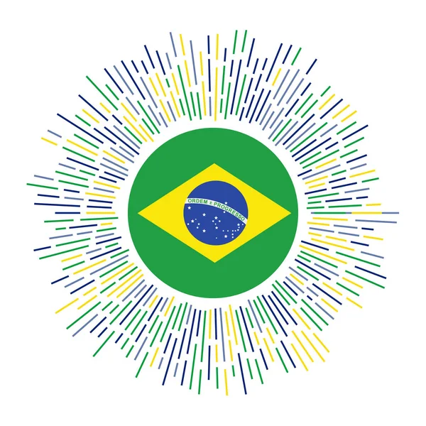 Brasilien Zeichen Länderfahne mit bunten Strahlen strahlender Sonnenbrand mit brasilianischer Flagge Vektor — Stockvektor
