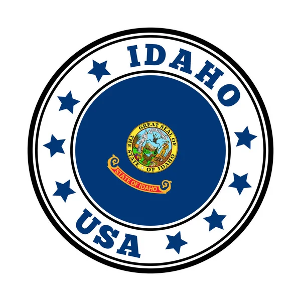 Idaho segno Round us stato logo con la bandiera dell'Idaho Vector illustrazione — Vettoriale Stock