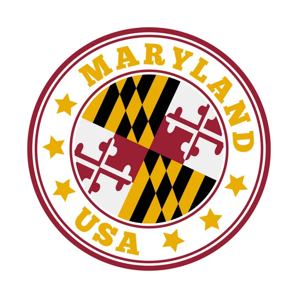 Sinal de Maryland Redondo nós logotipo do estado com bandeira de Maryland ilustração do vetor —  Vetores de Stock