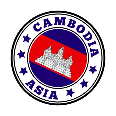Kamboçya, Kamboçya Vektör illüstrasyonunun bayrağıyla yuvarlak ülke logosunu imzaladı