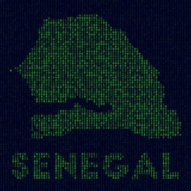 Senegal 'in sanal Senegal logosu sembolü. Senegal' in korsan tarzı ikili kod haritası.