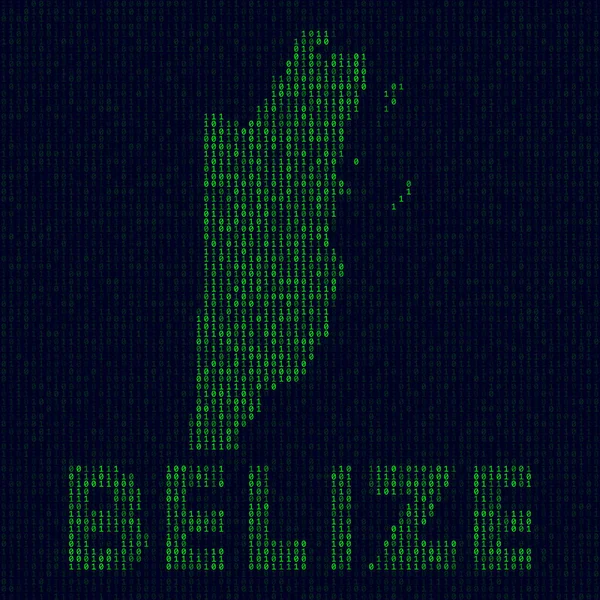 Logo digital de Belice Símbolo de país en estilo hacker Mapa de código binario de Belice con nombre de país — Vector de stock