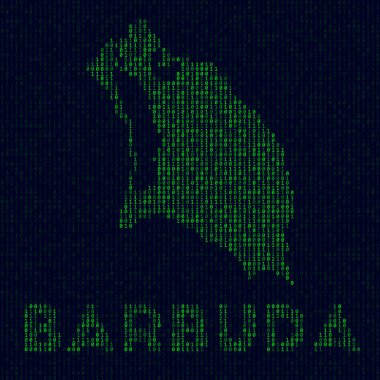 Dijital Barbuda logo adası sembolü hacker stili Barbuda 'nın ada isimli ikili kod haritası