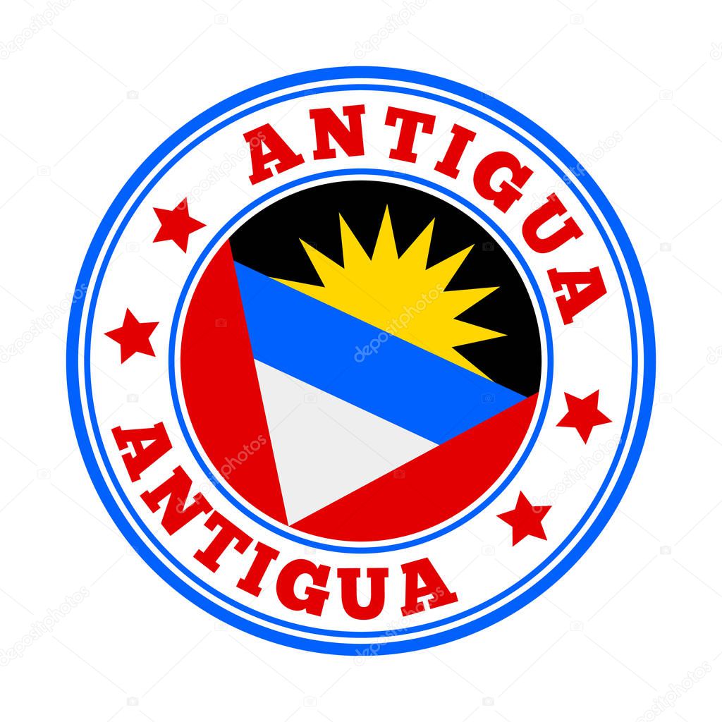 Antigua sign Round country logo with flag of Antigua Vector illustration