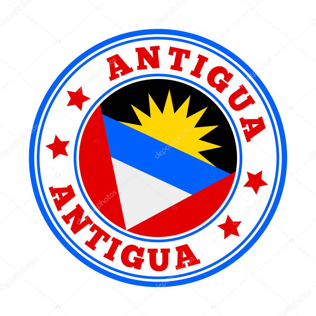 Antigua sign. Round country logo with flag of Antigua. Vector illustration.