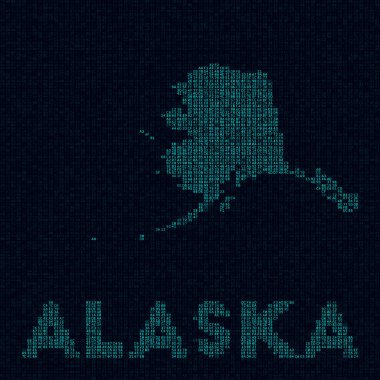 Alaska teknoloji haritası. Alaska 'nın dijital stil siber haritasında resmimizin olduğu eyalet sembolü.