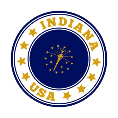 Indiana sign Round us state logo with flag of Indiana Vector illustration clipart