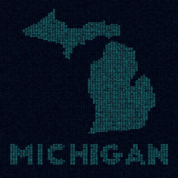 Michigan tech map Us state symbol in digital style Cyber map of Michigan with us state name