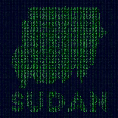 Sudan 'ın bilgisayar korsanı tarzında Dijital Sudan logosu Ülke adı Cool olan ikili kod haritası