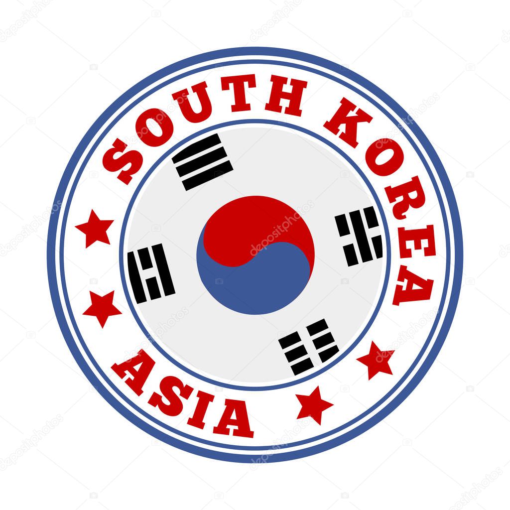 South Korea sign. Round country logo with flag of South Korea. Vector illustration.