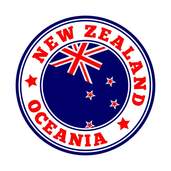 New zealand sign round country logo mit Fahne von new zealand vector illustration — Stockvektor