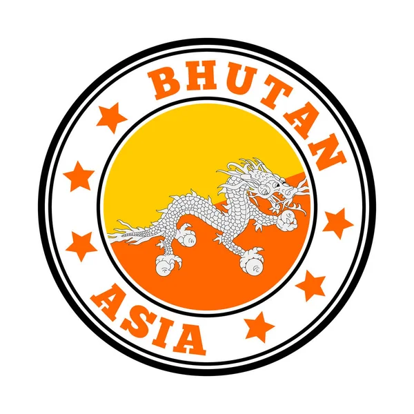 Bhutan tecken Rund land logotyp med flagga av Bhutan Vector illustration — Stock vektor