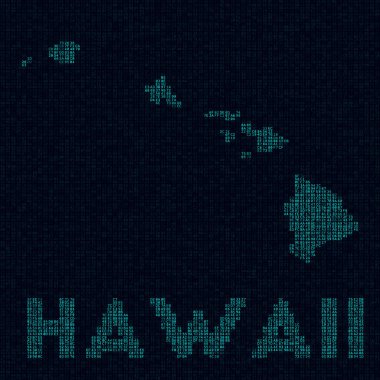 Hawaii teknoloji haritası ada sembolü Havai 'nin dijital stil siber haritası ve ada adı Classy vektörü