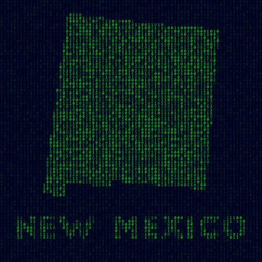 Digital New Mexico logo US state symbol in hacker style Binary code map of New Mexico with US