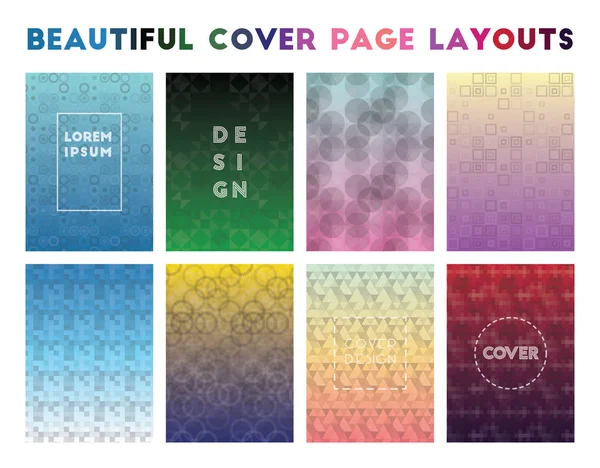 Beautiful Cover Page Layouts Αξιοθαύμαστα γεωμετρικά σχέδια Δραματικό φόντο Διάνυσμα — Διανυσματικό Αρχείο