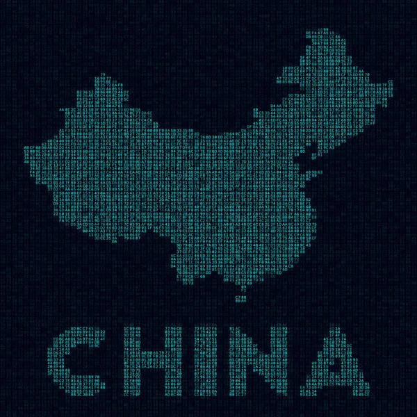 China tech kaart Land symbool in digitale stijl Cyberkaart van China met landsnaam Moderne vector — Stockvector