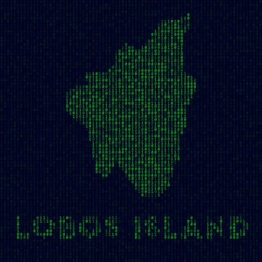 Lobos Adası logo sembolü Lobos Adası 'nın bilgisayar korsanı tarzında ikili kod haritası