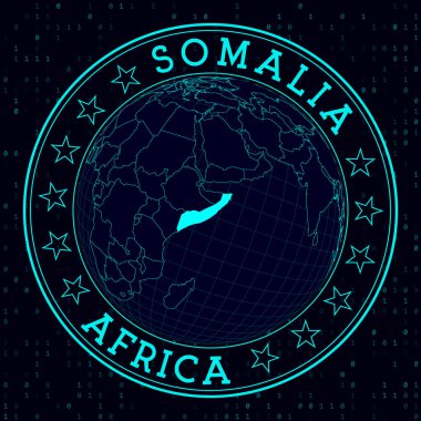 Somali yuvarlak işareti, Somali Country rozeti ile Dünya 'nın merkezindeki fütüristik uydu görüntüsü