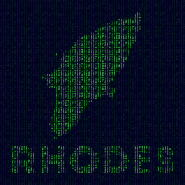 Logo Digital Rhodes Símbolo Isla Estilo Hacker Mapa Código Binario — Vector de stock