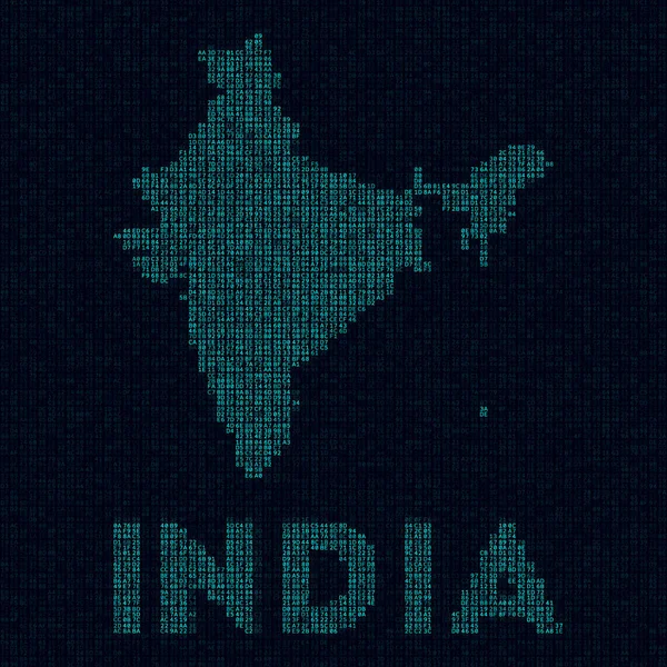 Технические Карты Индии Символ Страны Цифровом Стиле Киберкарта Индии Названием — стоковый вектор