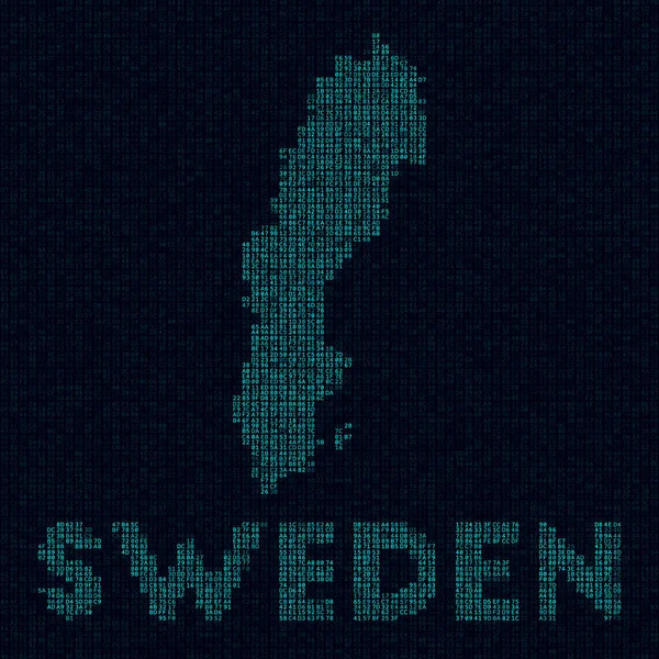 Технические Карты Швеции Символ Страны Цифровом Стиле Киберкарта Швеции Названием — стоковый вектор