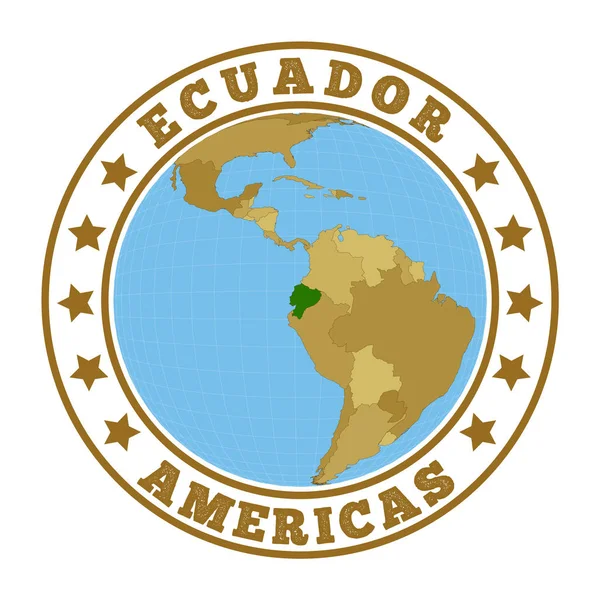 Ecuador logó Ország kerek jelvénye Ecuador térképével világviszonylatban Ország matricabélyegző — Stock Vector