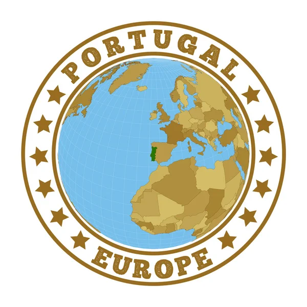 Logo du Portugal Insigne rond du pays avec carte du Portugal dans le contexte mondial Timbre autocollant du pays — Image vectorielle