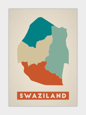 Svaziland posteri. Renkli bölgeleri olan bir ülke haritası. Svaziland 'ın taşra isimli şekli. Vektör illüstrasyonu çağrıştırılıyor.