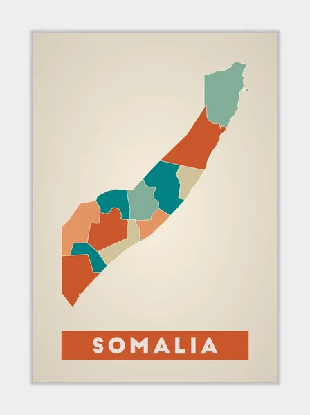 Cartel Somalia Mapa Del País Con Regiones Coloridas Forma Somalia — Archivo Imágenes Vectoriales