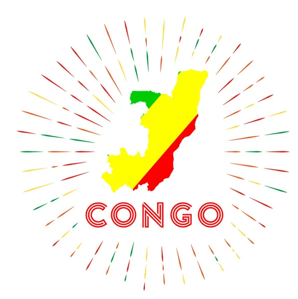 Congo Sunburst Insignia Cartel Del País Con Mapa Congo Con — Vector de stock