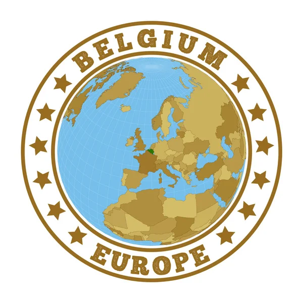 Logo Belgique Badge Rond Pays Avec Carte Belgique Dans Contexte — Image vectorielle