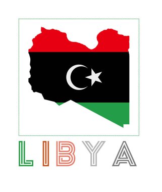 Libya Logosu. Ülke adı ve bayrağı olan Libya haritası. Şaşırtıcı vektör çizimi.