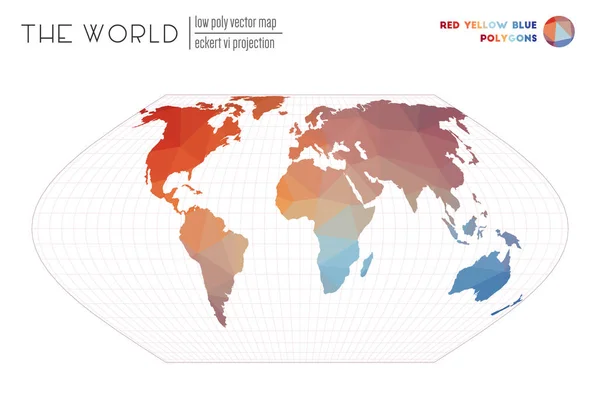 世界红黄蓝彩色多边形的多边形世界地图 — 图库矢量图片