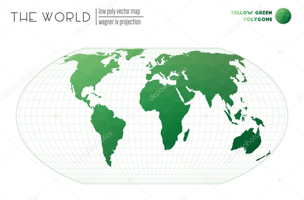 Polygonal world map Wagner IV projection of the world Yellow Green colored polygons Trending