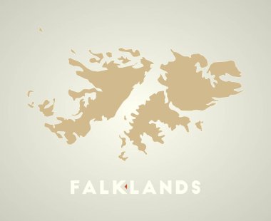 Falkland posteri eski moda. Sonbahar renk paletinde bölgeleri olan ülke haritası. Falkland 'ın ülke adıyla şekillendirilmiş hali. Düzgün vektör illüstrasyonu.