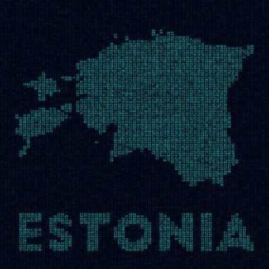 Estonya teknoloji haritası. Dijital tarzda ülke sembolü. Estonya 'nın ülke isimli siber haritası. Cool vektör illüstrasyonu.