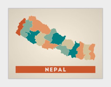 Nepal 'in renkli bölgeleri ve ülke adı Yaratıcı olan Nepal şekilli poster haritası