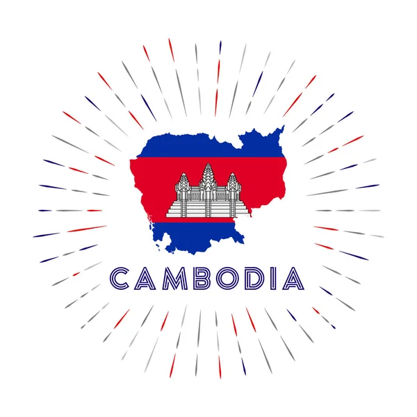 Camboja crachá sunburst O país assina com mapa de Camboja com bandeira cambojana Raios coloridos — Vetor de Stock