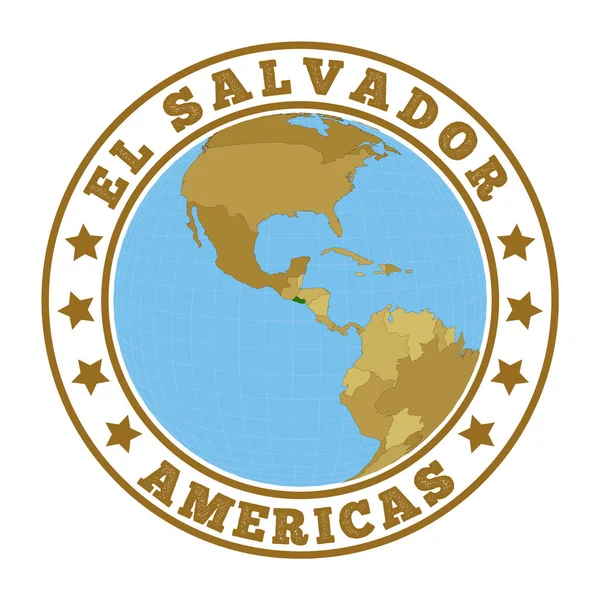 El Salvador Cumhuriyeti logosu. Dünya haritası olan ülkenin yuvarlak rozeti. — Stok Vektör