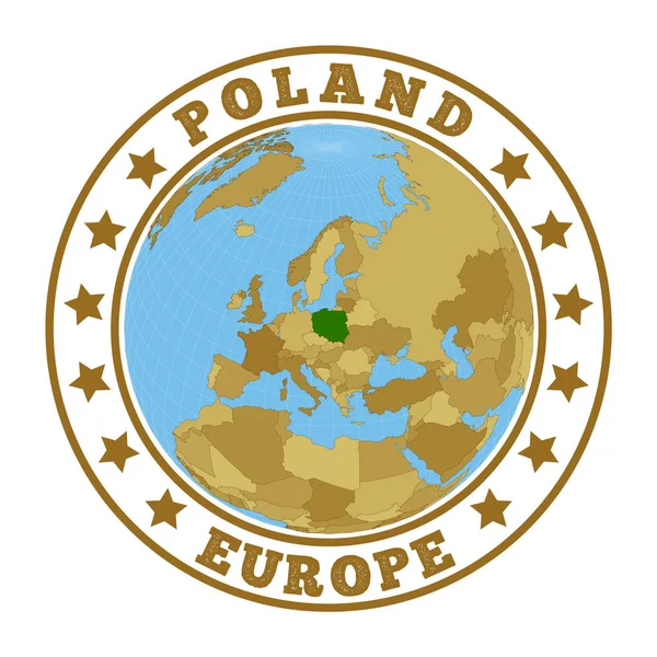 Logo Polski Okrągła odznaka kraju z mapą Polski w kontekście świata Naklejka kraju z — Wektor stockowy